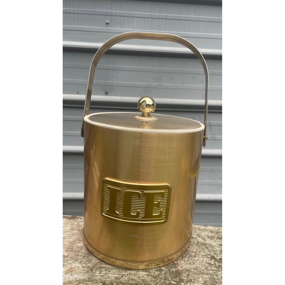 Vintage George Briard gold tone ice bucket with handle and lid